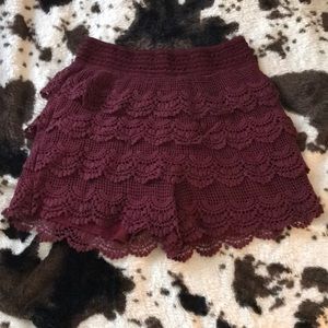 Maroon Lace Shorts